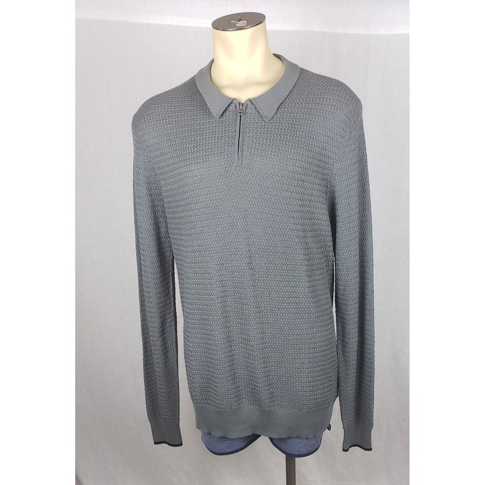 The Commons Mens Pewter Gray Cotton Cashmere Textured 1/4 Zip Sweater XL Casual